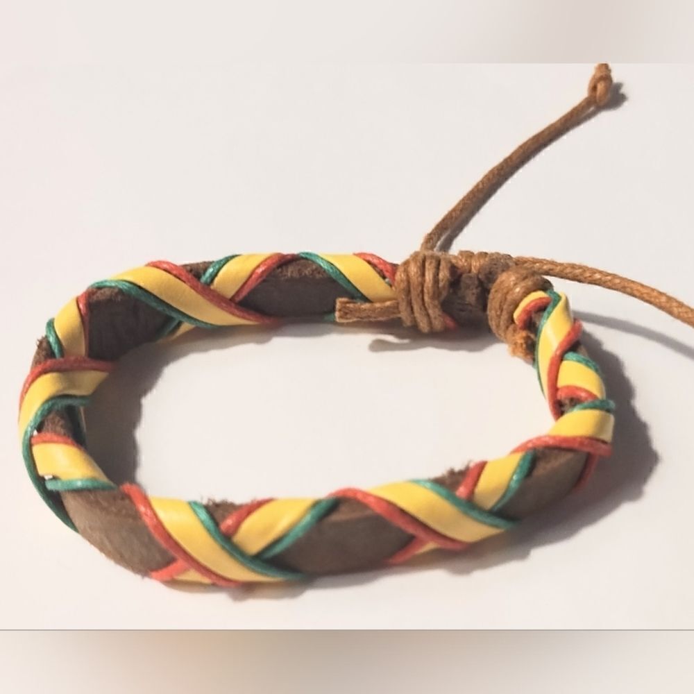 Men's bracelet leather braided brown new d50‎